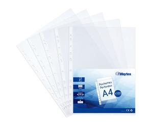 Pochettes Perforées A4 - Waytex 931306 - Transparentes - Grainées - 90 microns - Paquet de 100