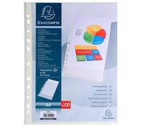 Sachet de 100 pochettes perforées polypropylène grainé 5/100e - A4 - Cristal