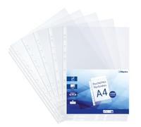 Pochettes plastiques perforées A4 transparentes lisses 50 microns pour classeur 11 trous, lot de 1000 pochettes documents en polypropylène antistatique avec renfort, usage régulier