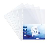 Pochettes plastiques perforées A4 transparentes lisses 50 microns pour classeur 11 trous, lot de 50 pochettes documents en polypropylène antistatique avec renfort, usage régulier