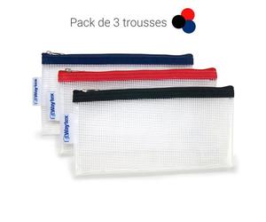 Pochettes plastiques - WAYTEX - Lot de 3 - 22 x 11 cm - Sans PVC - Fermeture éclair colorée