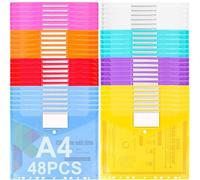 Pochettes transparentes A4, 48 pièces, avec fermeture à pince et emplacement pour étiquette, disponibles en 8 couleurs