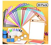 Pochettes Transparentes Effaçables Lot de 30 avec Marqueurs et Anneaux Métalliques pour Dessin et Calque
