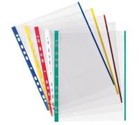 Pochettes transparentes perforées bord couleur Oxford A4 - polypropylène 9/100e incolore - Boîte de 100