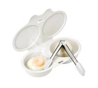 Pocheuse à œufs Micro-Ondes, Cuit oeuf Micro Onde, #A 1P | Pocheuse Micro-Ondes à 2 Cavités avec Pince à Embouts en Silicone, pour Tartines, Salades, Brunchs et Repas Rapides