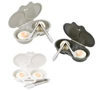 Pocheuse à œufs Micro-Ondes, Cuit oeuf Micro Onde, ALL 3P | Pocheuse Micro-Ondes à 2 Cavités avec Pince à Embouts en Silicone, pour Tartines, Salades, Brunchs et Repas Rapides