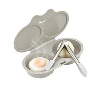 Pocheuse à œufs Micro-Ondes, Cuit oeuf Micro Onde, #B 1P | Pocheuse Micro-Ondes à 2 Cavités avec Pince à Embouts en Silicone, pour Tartines, Salades, Brunchs et Repas Rapides