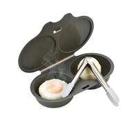 Pocheuse à œufs Micro-Ondes, Cuit oeuf Micro Onde, #C 1P | Pocheuse Micro-Ondes à 2 Cavités avec Pince à Embouts en Silicone, pour Tartines, Salades, Brunchs et Repas Rapides