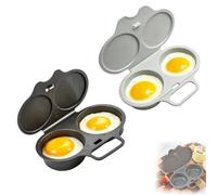 Pocheuses à œufs Micro-Ondes,cuiseur oeuf,cuit oeuf micro onde,cuiseur a oeufs,Moule à Vapeur,Microwave Egg Poacher with Lid & Handle,2 Cavity Microwave Egg Poacher,Facile à Nettoyer，Dark Gray+Gray