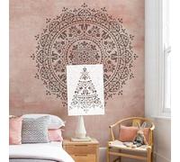 Pochoir Mandala Fleur Géante 100 cm de BackgroundTurnOver - Réutilisable, Non Adhésif, Facile à Utiliser et à Nettoyer - Pour Murs, Meubles, Sol et Plafond - S512