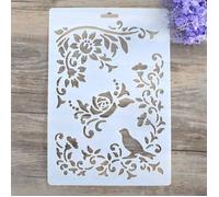 Pochoir Peinture Réutilisable A4 31x21 cm, Motif Oiseau, Pour Mur Meuble Tissu, Compatible Peinture Tampon Encre Airbrush