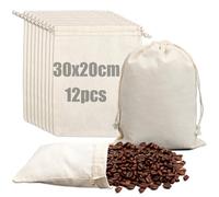 Pochon Coton 30 x 20cm - 12 Pièces Pochon Tissu Sachet Tissu avec Cordon Petit sac Lin Pochon Cadeau Reutilisable Sac en Coton Pochette Toile pour DIY Cafe Bijoux Cadeau Mariage Noël Anniversaires