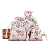 Pochon Tissu 10/20 sacs de rangement en lin multi-impression | Pochettes de coton de paquet de cadeau(Green Silver Yellow,7x9cm,30PCS)