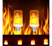 POCKETMAN Lot de 2 ampoules flamme LED E27, 85-265 V, jaune chaud, 4 modes d'éclairage en haut, à effet flip, Noël, Halloween, fête, intérieur, extérieur, jardin, couloir, décoration de flamme