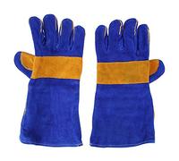 PODSJD Gants de soudure en cuir de vache haute température, longueur 34,5 cm, couleur bleue - Protection anti - coupure et résistance à l’usure, adaptés jardinage, maintenance, entrepôt