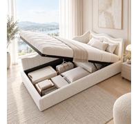 Poeahu Lit Coffre 90x200, Canapé Lit 1 Place avec Rangement et LED, Canapé Lits Simple Rembourré avec Tête de Lit, LiT Banquette avec Sommier à Lattes, Teddy, sans Matelas