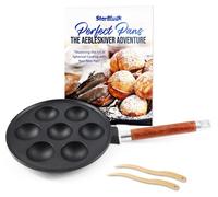 Poêle à "aebleskiver" en fonte, avec 7 cavités, et manche en bois amovible