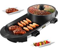 Poêle à barbecue 2 en 1 et marmite avec séparateur Poêle à teppanyaki multifonctionnelle, poêle électrique à double contrôle de température séparé, marmite, 5 vitesses pour barbecue coréen d'intérieur