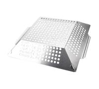 Poêle à Barbecue Pratique Ronde en Acier Inoxydable, Trouée, Légère | Bords Lisses sans Bavures, Design Ajouré, Format Compact, pour Barbecue de Jardin, Couleur Argenté