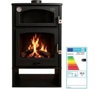 Poêle à bois ASTON 10 2 kW avec four en inox - Rendement 78 % - Chauffe 225 m³ - Acier noir - Sortie fumée 150 mm