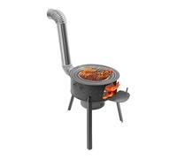 Poêle à bois avec 3 anneaux wok, réchaud à bois extérieur, réchaud de | Charge maximale : 150 kg, pieds amovibles, boîte à cendres, cheminée, grille, pelle et tisonnier inclus