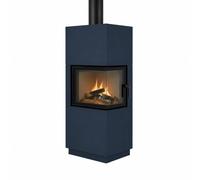 Poêle à bois Bef Home Kompakt Therm 6 II 6 kW Cheminée d'angle Volet d'angle à droite, Graublau