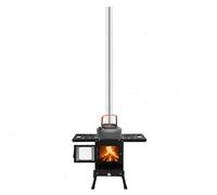 Poêle à bois de camping - Poêle portable - Grande vitre - Cendrier - Hauteur 36–56 cm - Pliable 31,5 × 22 × 21 cm - Combustible : bois/charbon - Noir