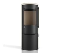 Poêle à bois Drooff Aprica 2 Edition Trend 6 kW Dépendant de l'air ambiant, corps noir, revêtement en pierre, PremiumWhite