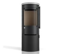 Poêle à bois Drooff Aprica 2 Edition Trend 6 kW Indépendant de l’air ambiant, corps noir, revêtement en pierre, NatStone