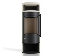 Poêle à bois Drooff Aprica 2 Plus Trend 6 kW Dépendant de l'air ambiant, corps noir, revêtement en pierre naturelle, PremiumWhite