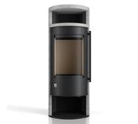 Poêle à bois Drooff Aprica 2 Plus Trend 6 kW Indépendant de l'air ambient, corps noir, revêtement en pierre naturelle, NatStone