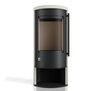 Poêle à bois Drooff Aprica 2 Trend 6 kW Dépendant de l'air ambiant, corps noir, revêtement en pierre, PremiumWhite