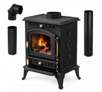 Poêle à bois en fonte 7 kW THUNDER MITRA rendement 79 1 % noir kit de raccordement