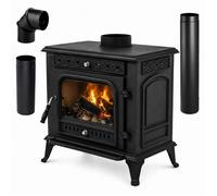 Poêle à bois en fonte 9 8 kW THUNDER HELIOS rendement 79 % noir kit de raccordement
