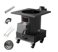Poêle à bois en fonte avec roulettes verrouillables, design double four pour chauffage domestique et cuisine, charge de 250 kg