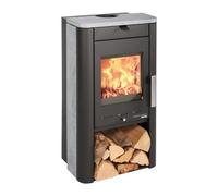 Poêle à bois Haas & Sohn PRUNUS II 6,4 kW Pierre noire, Serpentino avec compartiment à bois