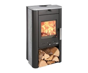 Poêle à bois Haas & Sohn PRUNUS II 6,4 kW Pierre noire, Serpentino avec compartiment à bois