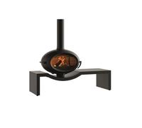 Invicta Poêle à bois BRIO sur banc P648124 – 7 kW – 76% rendement – 100% fonte – Anthracite