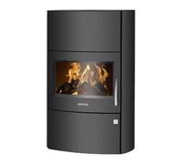 Poêle à bois JUSTUS AGERO W+ avec bloc accumulateur – 7 kW Acier noir, Sans buse de raccordement (standard)