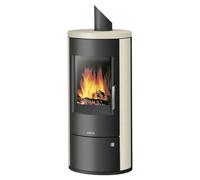 Poêle à bois Justus Austin 7 | 7 kW Acier noir, dessus et côtés pierre cream