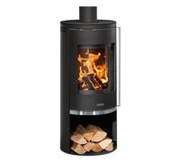 Poêle à bois Justus Faro 2.0 | 6 kW Acier noir, dessus acier noir, porte en fonte, Sans buse de raccordement (standard)