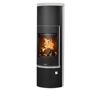 Poêle à bois Justus Faro Aqua 2.0 | 8,5 kW hydro Limestone Bianco, corps en acier noir, Sans buse de raccordement (standard)