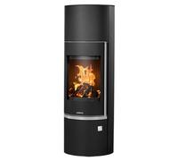 Poêle à bois Justus Faro W+ 2.0 | 7 kW fonction accumulation Acier noir, dessus acier noir, porte en fonte, Sans buse de raccordement (standard)