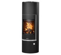 Poêle à bois Justus Faro W+ 2.0 | 7 kW fonction accumulation Acier noir, dessus verre, Sans buse de raccordement (standard)