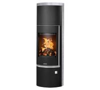 Poêle à bois Justus Faro W+ 2.0 | 7 kW fonction accumulation Acier noir, habillage pierre ollaire, Sans buse de raccordement (standard)