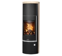 Poêle à bois Justus Faro W+ 2.0 | 7 kW fonction accumulation Grès, corps en acier noir, Sans buse de raccordement (standard)