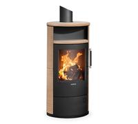 Poêle à bois Justus Island 5 2.0 | 5 kW Acier noir, dessus et cotés céramiques Corretto, Sans buse de raccordement (standard)