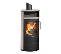 Poêle à bois Justus Island 5 2.0 | 5 kW Acier noir, dessus et cotés céramiques Freddo, Sans buse de raccordement (standard)