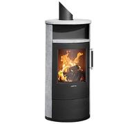 Poêle à bois Justus Island 5 2.0 | 5 kW Acier noir, revêtement en pierre ollaire, Sans buse de raccordement (standard)
