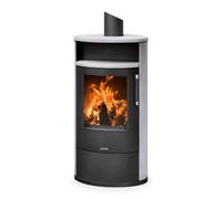 Poêle à bois Justus Island 7 2.0 | 7 kW Acier noir, revêtement en pierre ollaire